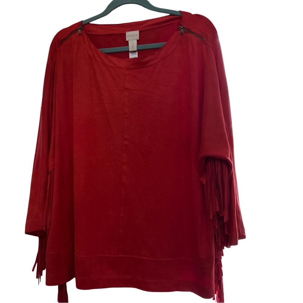 Chico's Crimson Fringe-Sleeve Tunic Top